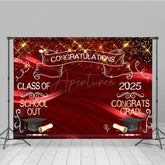 Aperturee - Aperturee Gold Sparkle Red Ribbon Congrats Graduation Backdrop